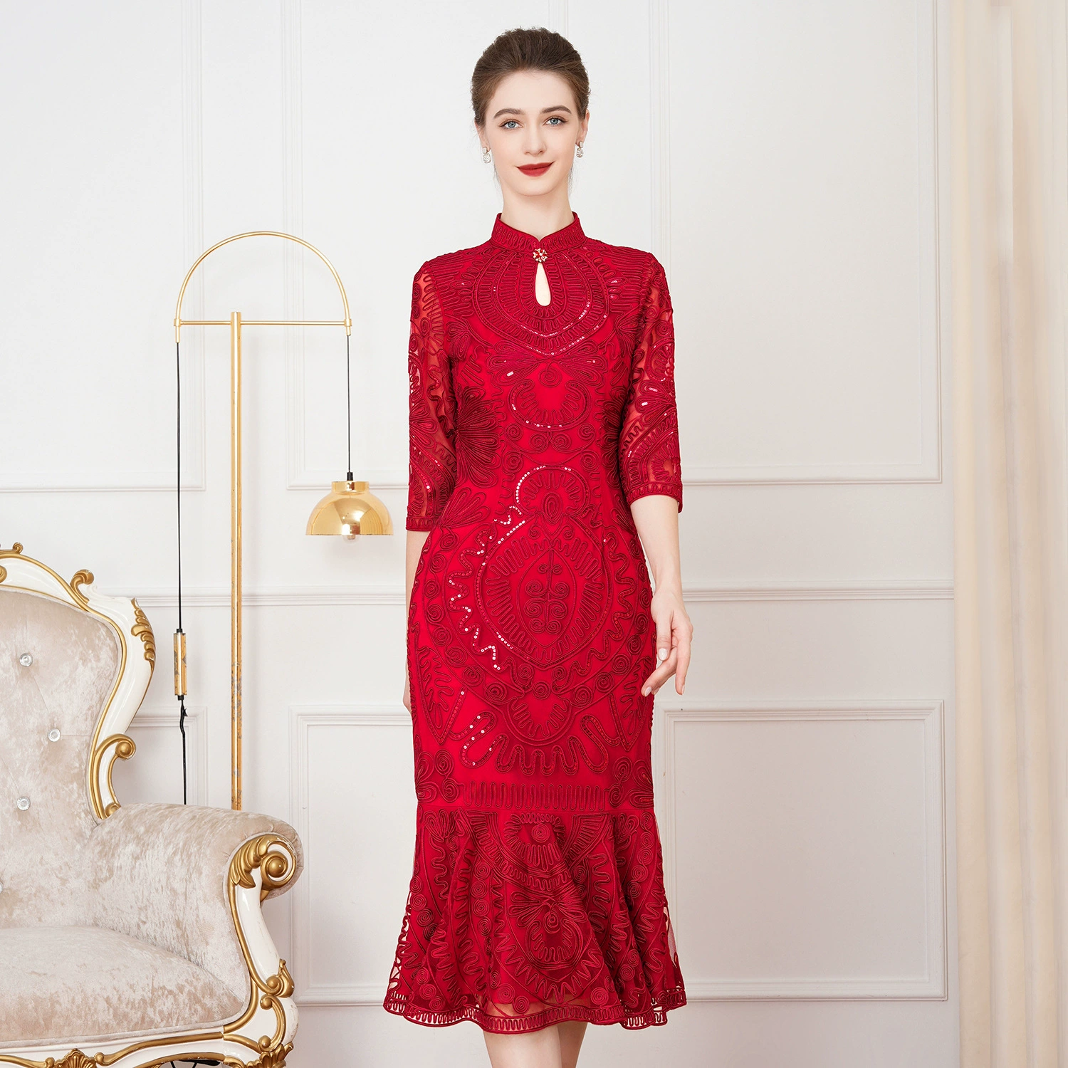 Весенние и осенние новые платья среднего возраста фирменные платья с вышивкой свадебные банкеты