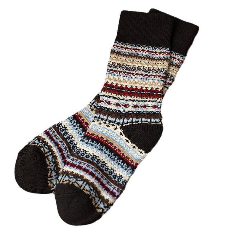 Vintage Ethnic Style Men's Mid-Calf Socks, Autumn and Winter Warm Thick Knit Long Socks, Crew High-Top Socks with Logo, Wholesale Trendy