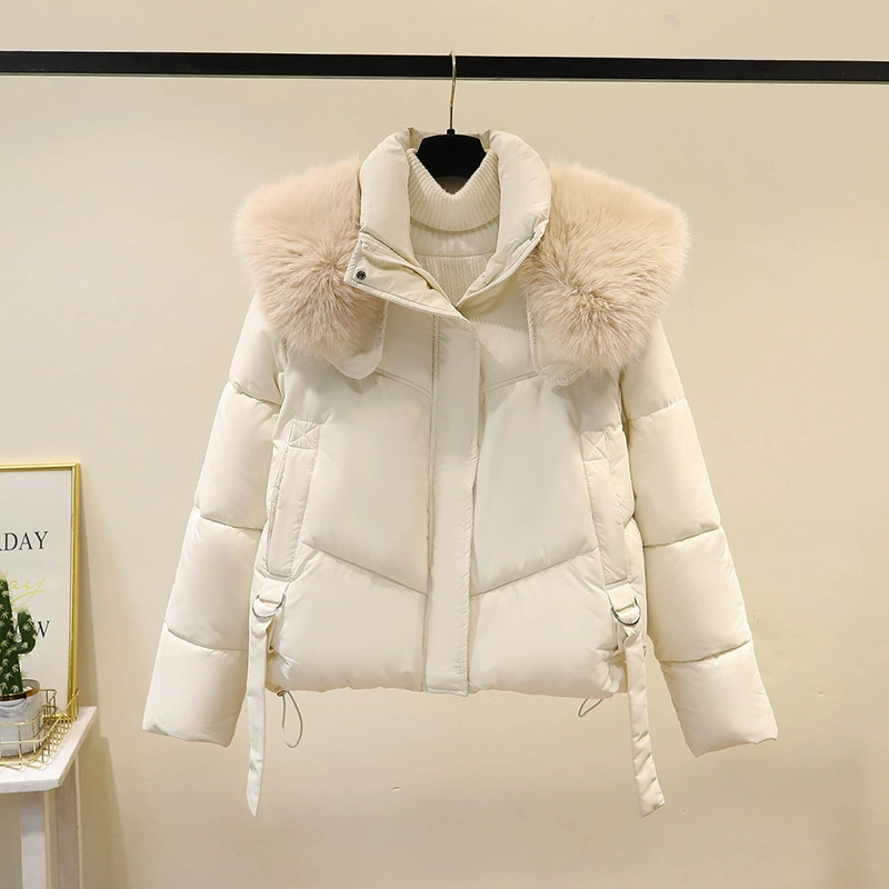 Short down jacket for teenagers, high-end, fur collar, warm winter crop style