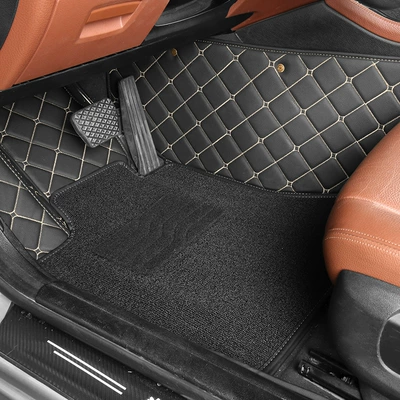 Modelə uyğun ayaqaltı Stain-Resistant Car Floor Mats - black-black-solid-color-wear-resistant-king