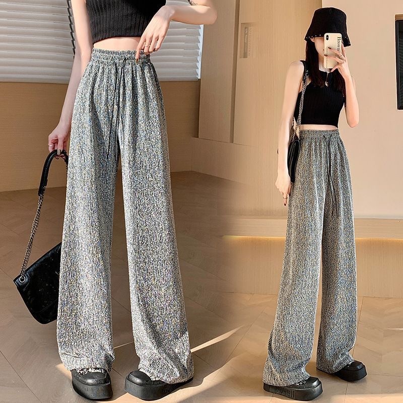 Sparkling Diamond Wide-Leg Pants for Women 2026 Spring/Summer High-Waisted Drapey Drawstring Thin Fashion High-End Straight-Leg Pants