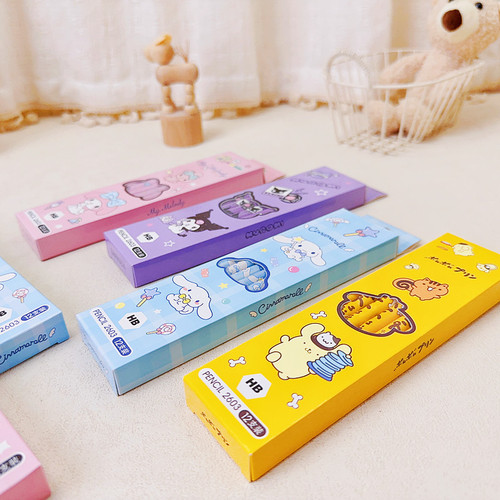 Cute Pet Cartoon Family Monochrome Wood HB Writing Pencil Set of 12 for Primary School Students Calligraphy Pencil Stationery