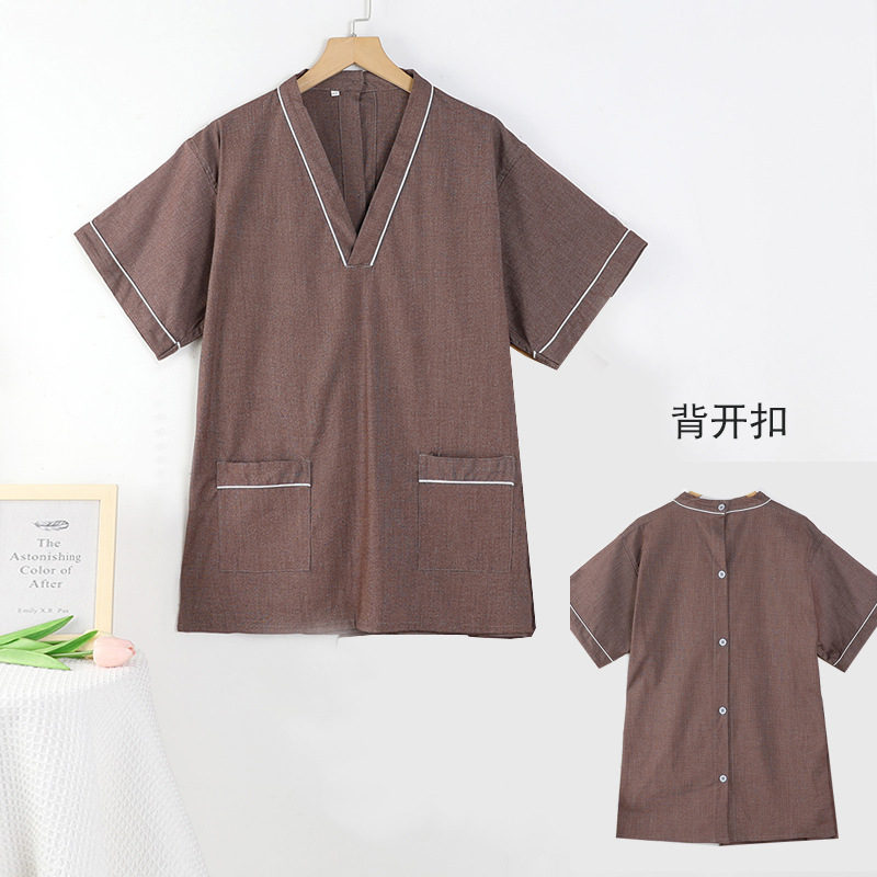 高档艾灸服短款女单上衣背开扣理疗SPA专用衣服熏蒸按摩服男