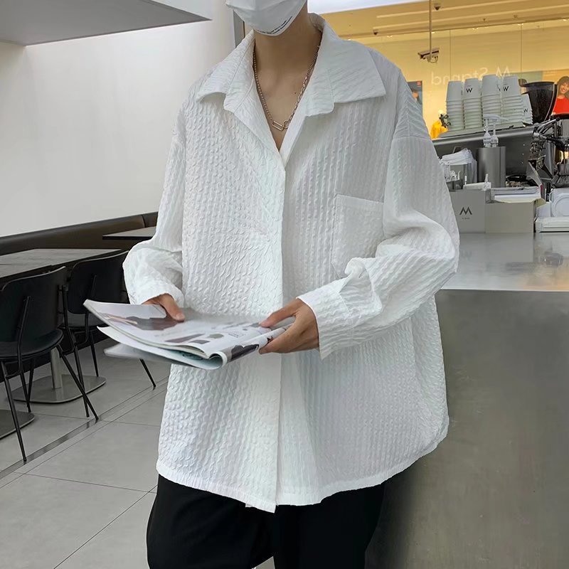 Camisa de calle frita de alta gama, holgada y perezosa, textura fina, chaqueta de sal fresca, camisa de hada para hombre, guapa