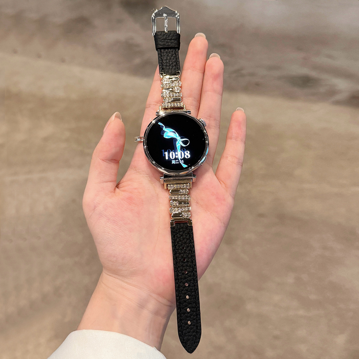 Suitable for Huawei Gt6 Watch Strap Gt5 Watch Asymmetrical Diamond Pebbled Leather Watch5/4Pro Female Gt4