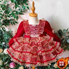 女小童秋冬公主裙洋气感连衣裙儿童圣诞节服装复古宫廷风裙子