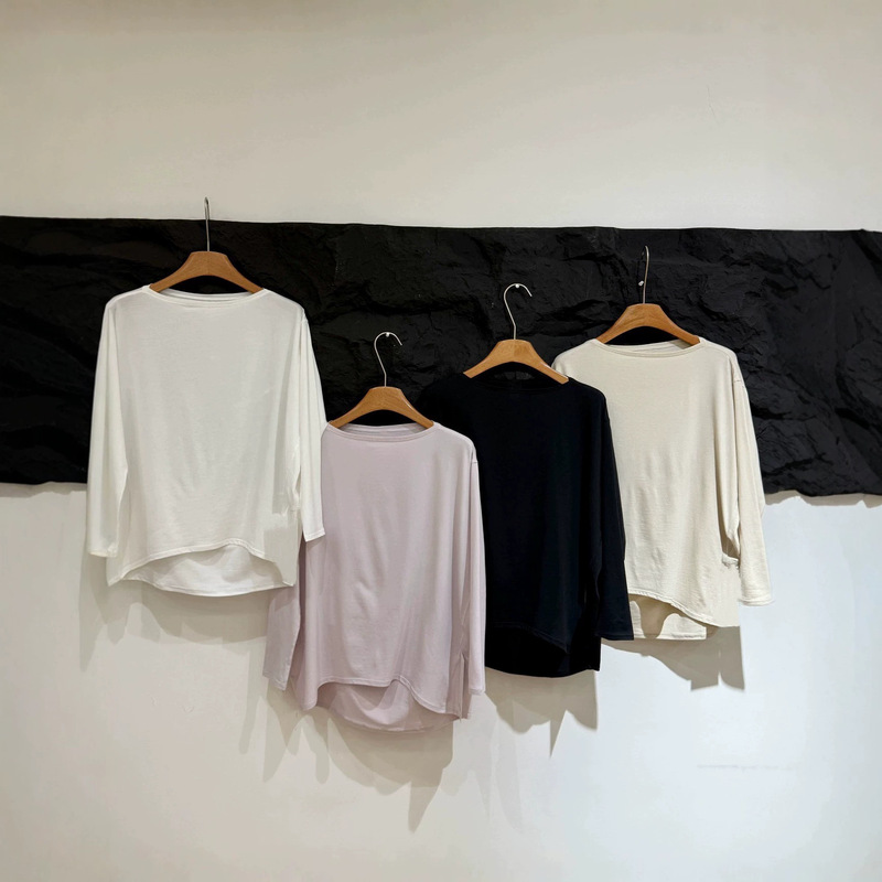 0G2908, Lemon four-color one-line collar Pima cotton long-sleeve T-shirt