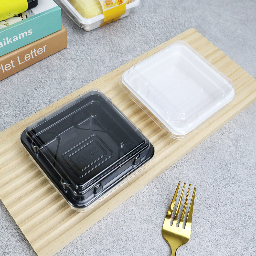 Caja de embalaje de Banzhuang, caja de embalaje de plástico transparente cuadrado de nieve, horneado, caja de embalaje de punto oeste, caja de comidas dividida