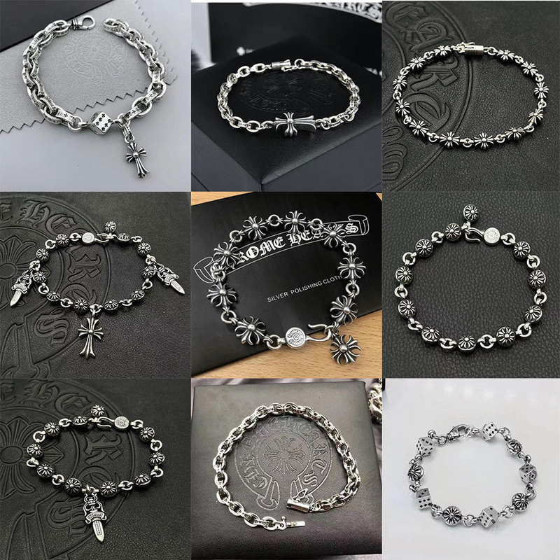 Ch High-End Vintage Thick Letter Bracelet Scout Flower Cross Flower Ball Dice Gold Hip-Hop Bracelet Manufacturer Wholesale