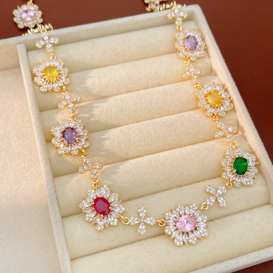 Medieval vintage zircon collar de flores lavanda lujo ligero nicho clavícula retro conjunto de joyas exquisitas