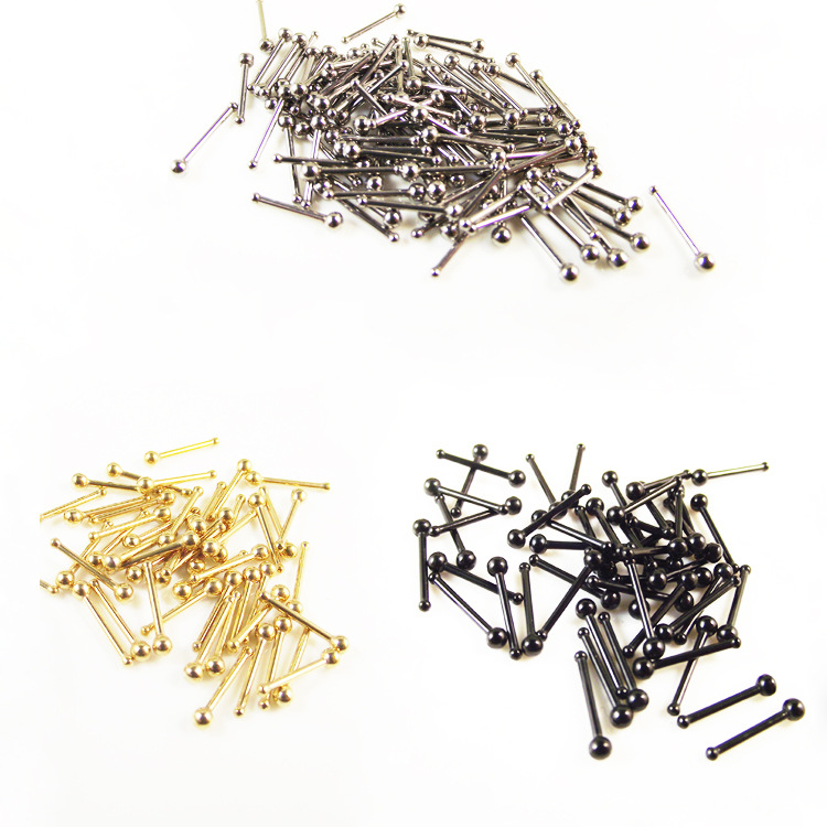 Haste reta de titânio com esfera redonda em aço inoxidável, brinco pequeno para nariz, mini brinco invisível em formato de osso para cuidados com o furo da orelha, disponível internacionalmente._voghion.com