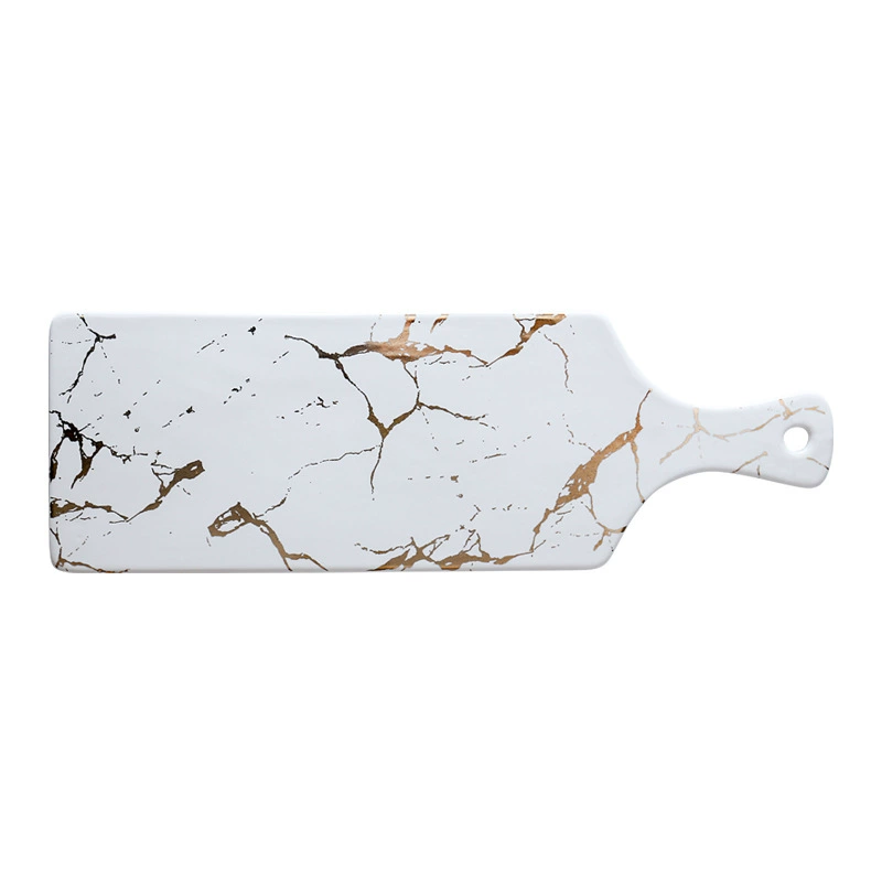 美辰达 Marble matte golden black and white ceramic tableware dining cold dishes Western dining steak fruit plate