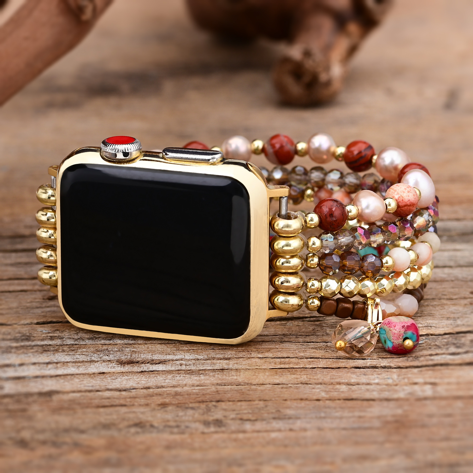 Foreign trade e-commerce new red wood grain stone Crystal Pearl Apple/Samsung/Fitbit strap wholesale