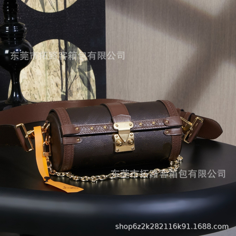 M&Lv Luxury Brand Classic Monogram High-End Version Papillon Cylindrical Bag Women's Genuine Leather Crossbody Chain Bag M&Lv Luxury Brand Classic Monogram High-End Version Papillon Cylindrical Bag Women's Genuine Leather Crossbody Chain Bag