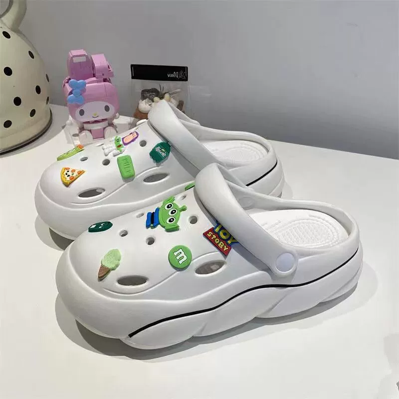 Платформенные сабо в стиле Crocs, съёмные мультяшные украшения, ультра‑мягкие, противоскользящие, с подъёмом (жен.)