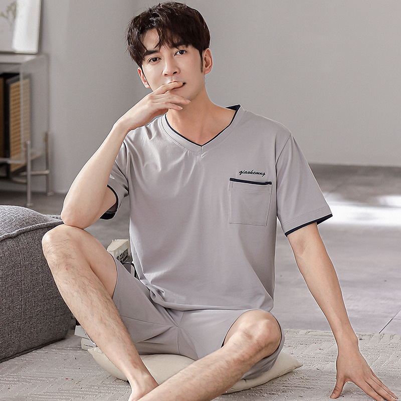 Summer Modal pajamas men short sleeve shorts Korean version simple solid color home wear youth crewneck summer set