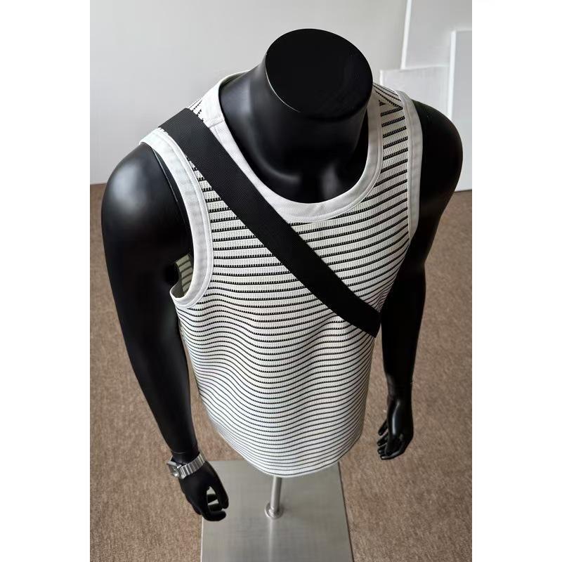 American-style striped tank top for men, summer thin trendy casual sleeveless t-shirt, loose and versatile for fitness and sports
