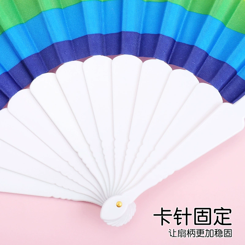 Summer rainbow children's plastic round fan for kindergarten