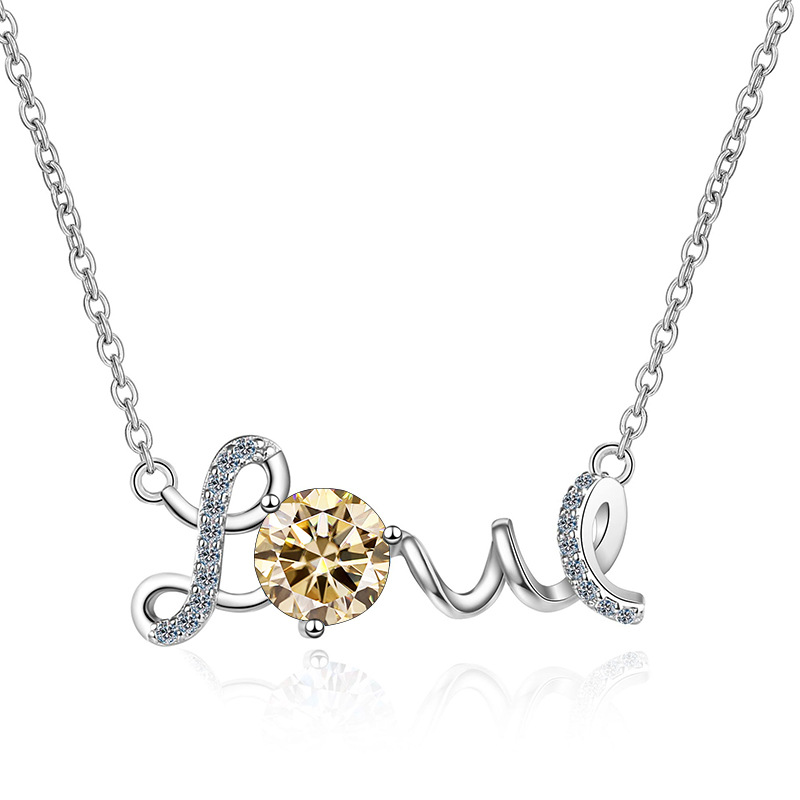 Ventas transfronterizas calientes S925 plata 1 quilates collar de piedra de mozan letras colgante estilo simple dinero adornamiento nuevo