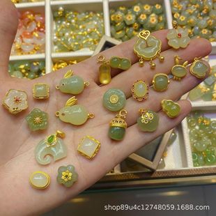 S925 Silver Accessories Bracelet Accessories Beaded DIY Accessories Rabbit Gourd Ancient Gold Hetian Jade Silver Pendant