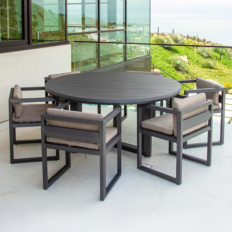 Mesa y silla de teca al aire libre terraza de jardín al aire libre a prueba de agua muebles de protección solar patio al aire libre combinación de mesas y sillas de madera maciza