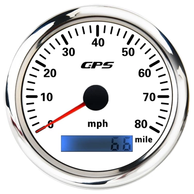 automobile instrument | Meter with Multi-Color Light - silver-edge-white-background-80mph