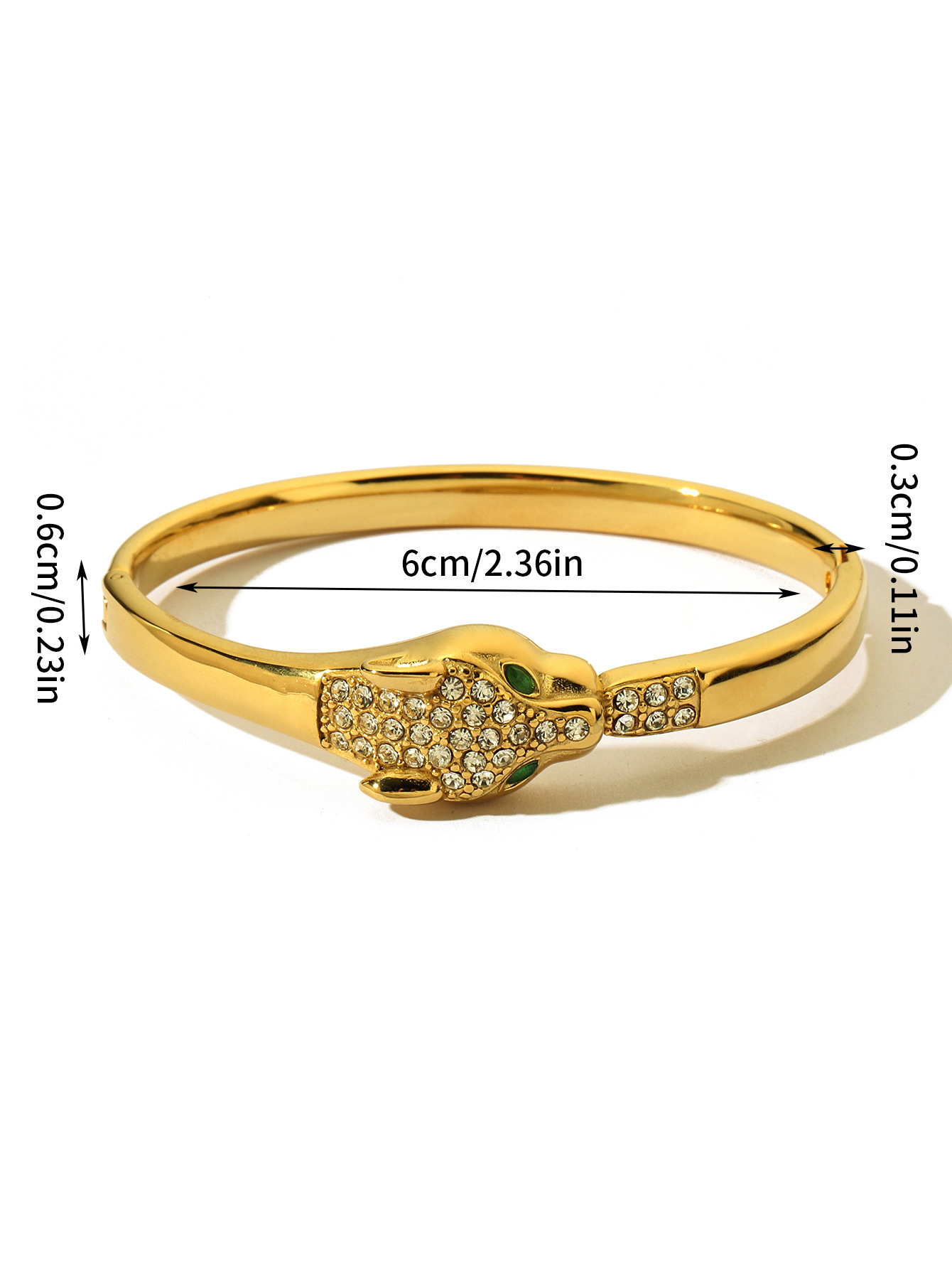 Bracelet ouvert incrusté de diamants léopard aux yeux verts populaire et très vendu, design de niche, bracelet haut de gamme miroir_voghion.com