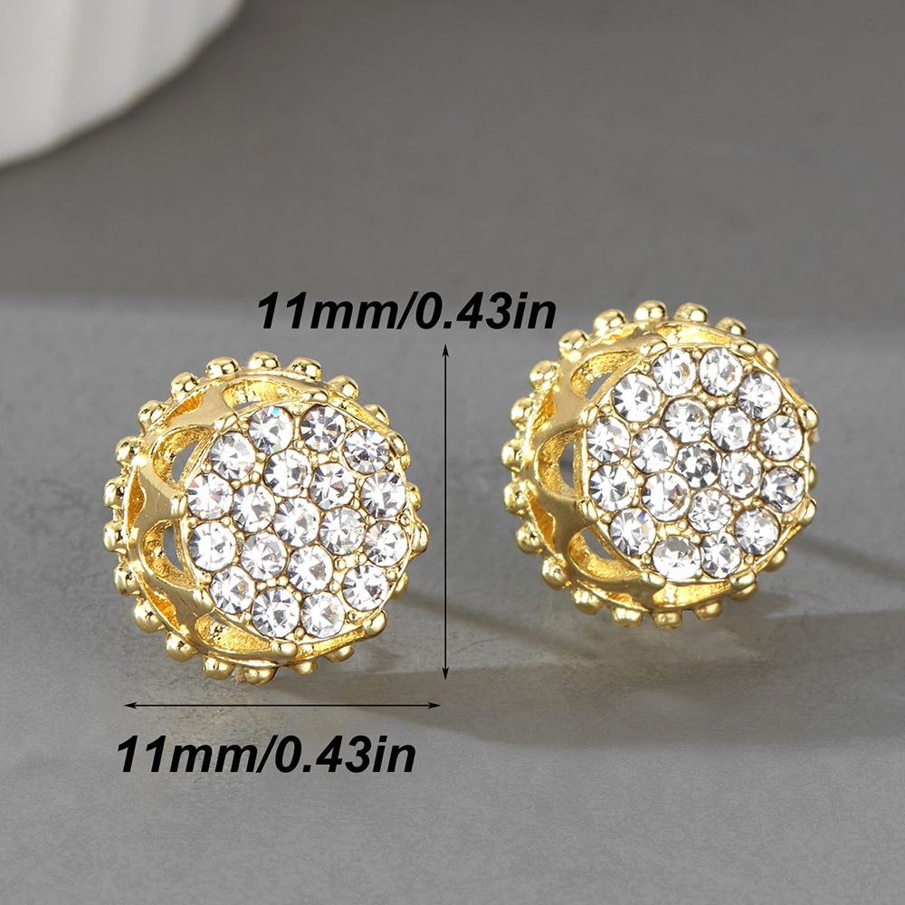 Hip Hop Cool, Simple, Fashionable Trendy Water Diamond for Men's Hundred Towers Personalized Round Earrings_voghion.com