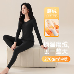 秋冬新款单面绒保暖内衣套装女腈纶圆领打底高弹秋衣秋裤女