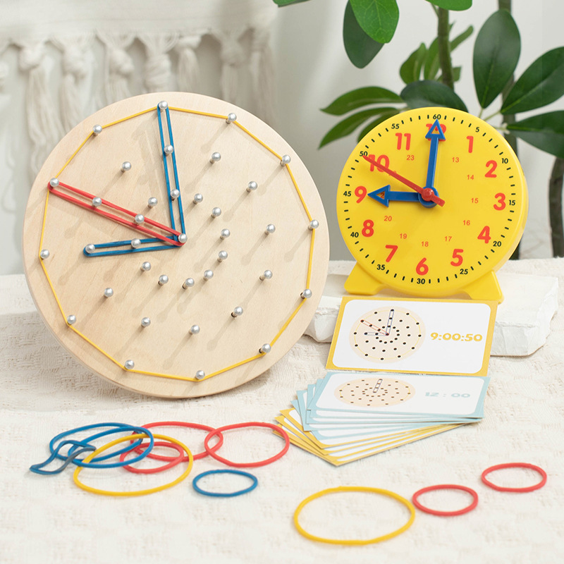 Tablero de clavos de reloj gráfico creativo para niños juguetes de educación temprana matemáticas puzzle tablero de clavos de madera