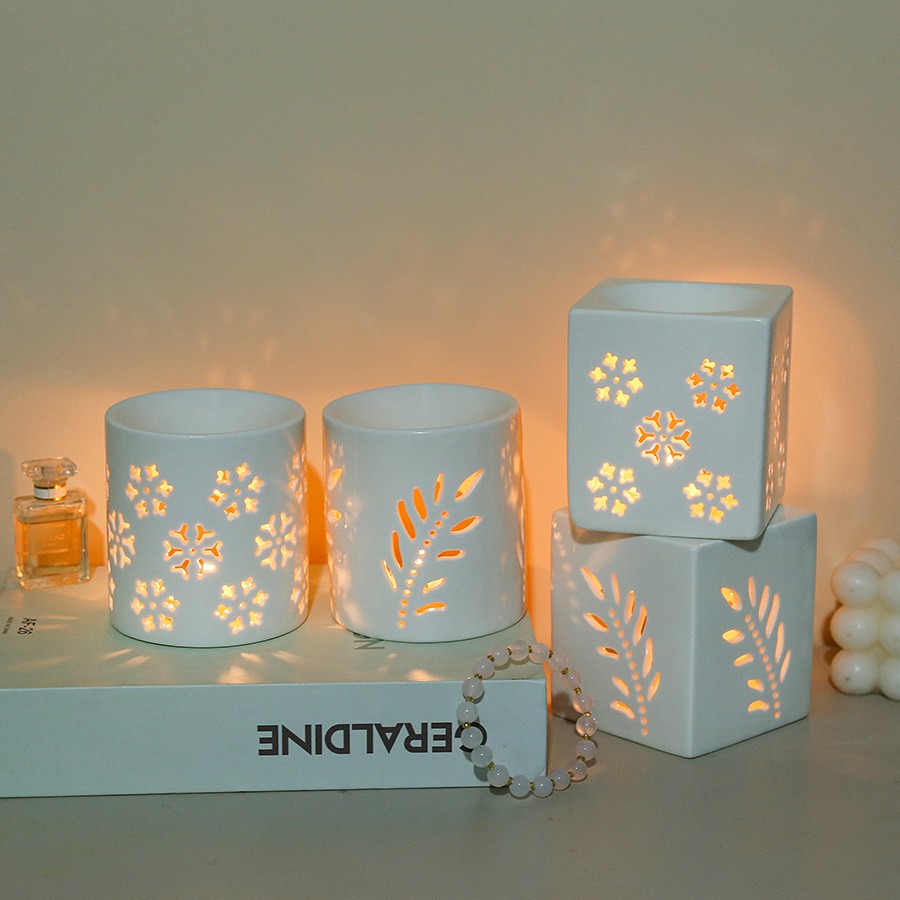 陶瓷香薰炉镂空香精炉香薰精油炉 创意家居工艺品 四方雪花香精炉