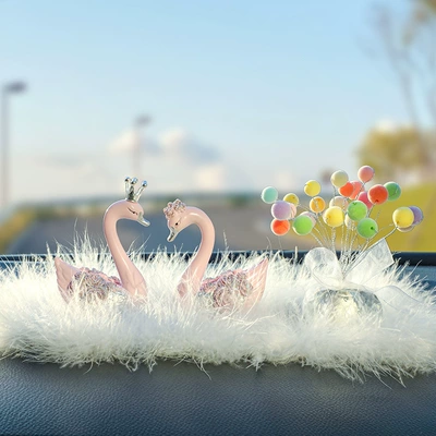 Car Interior Decoration for Ladies, Car ornaments - noble-pink-swan-rainbow-gypsophila-pearl-feather-cushion
