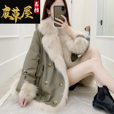 leather and fur Coat 1 Overcome Fox Fur Internal bile Genuine fashion Mid length version Open collar Young models