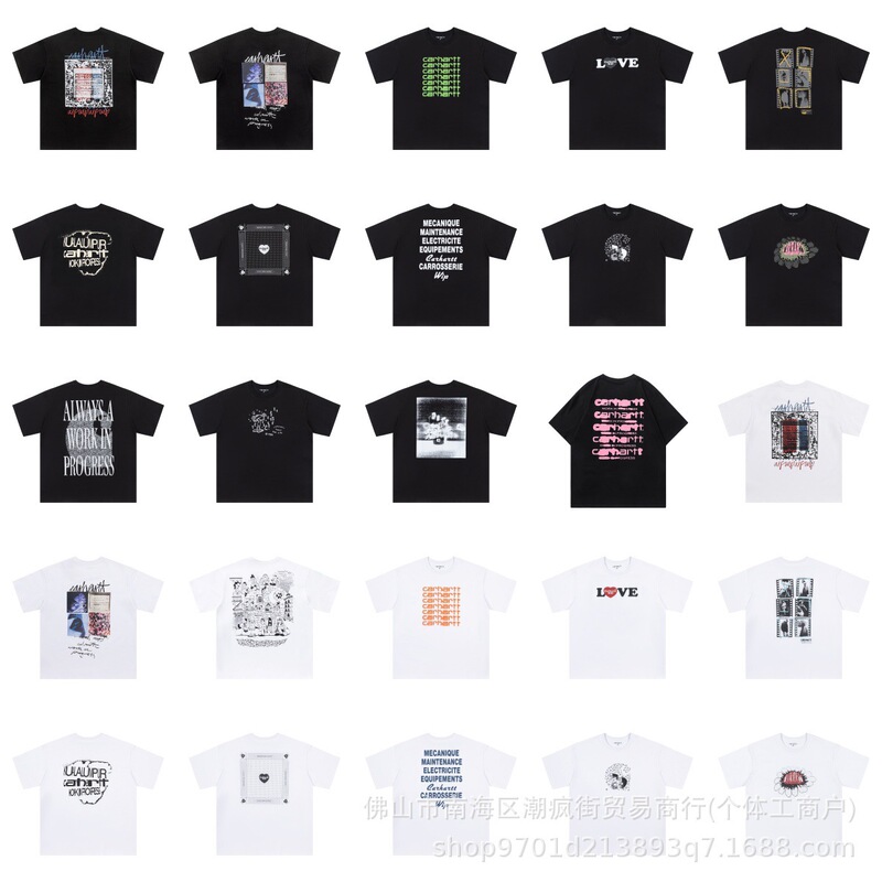 Cross-Border Exclusive Summer Classic Carhartt Flap Pocket Pants Patch Letter Embroider Couple Short-Sleeved T-Shirt