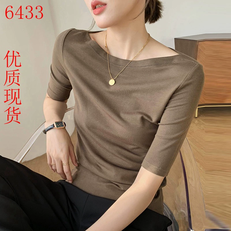 Женская рубашка с короткими рукавами, лето 2025, новая элегантная ретро футболка с рукавом три четверти, тонкий топ на одно плечо со средним рукавом