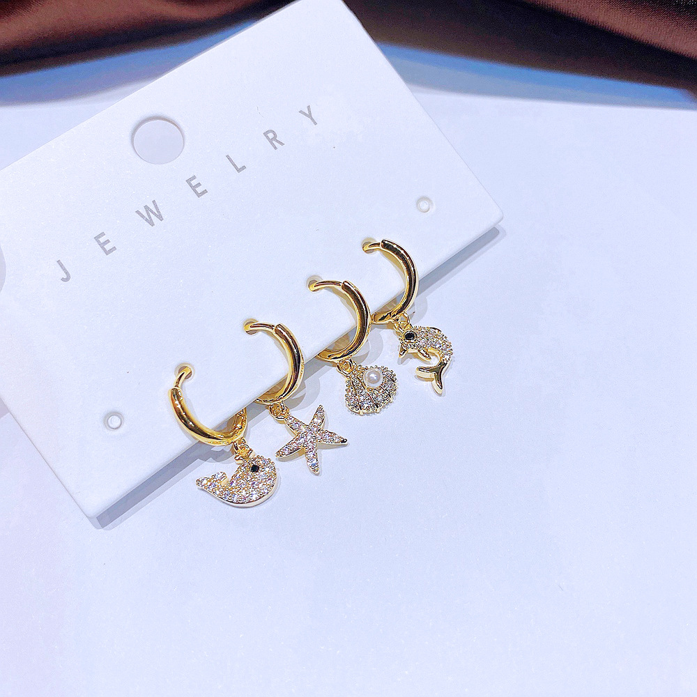 Womenu0027S Fashion Ocean Copper Earrings Inlay Zircon Drop Earrings 4 Pieces