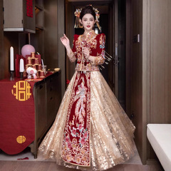 秀イネ服結婚服2025新型高級花嫁結婚敬酒ドレス中国式嫁入り服ベルベットショー着物卸売り