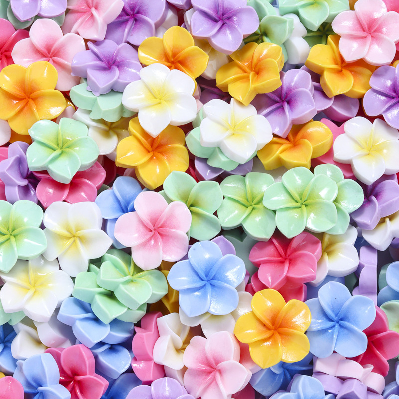 ホット販売光沢のある桃の花のカラーグラデーション 5 花びら花樹脂アクセサリー diy 小さな装身具パッチ diy ヘアピン素材|undefined
