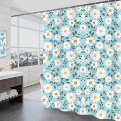 Daisies Printed Waterproof Shower Curtain for Home Use, Thick Waterproof Polyester Fabric Shower Curtain, Factory Wholesale