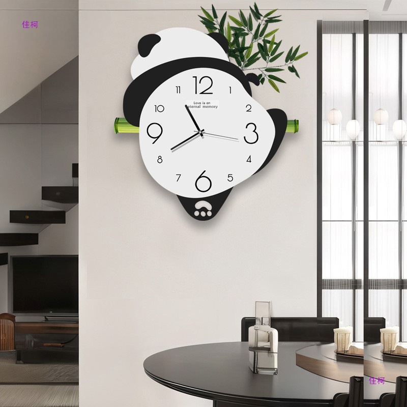 U3Q Panda Creative Clock Living Room Wall Hanging Home Clock Silent Restaurant Swing Wall Clock Casual Tv Background