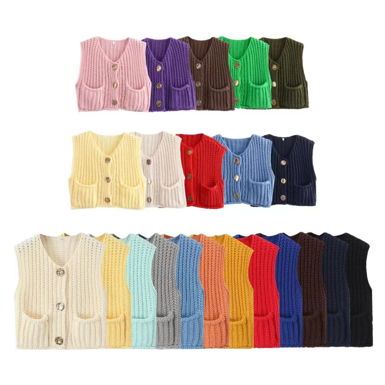 Kadın 2024 Yaz Yeni Sokak Modası Kaba İğne Örgü Yelek_voghion.com