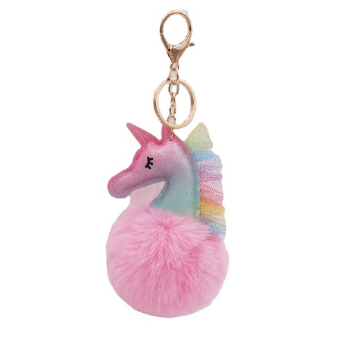 Dreamy Lace Edge Unicorn Plush Keychain with Glitzy PU Leather Keychain Holder