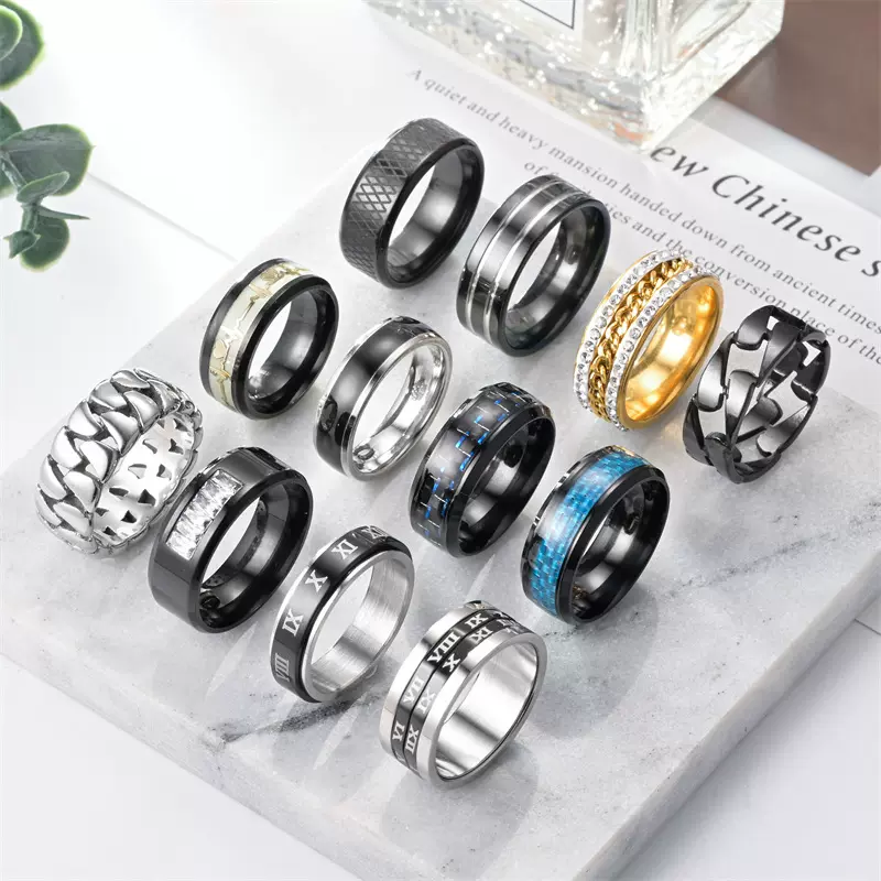 跨境欧美风不锈钢戒指男女小众设计新款时尚高级转动钛钢戒指