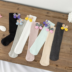 Little Girls No-Slip Mid-Calf Socks with Fine Combed Cotton for Spring and Autumn, Small Flower Princess Korean Style for Children Aged 1-8, Knee-High Socks