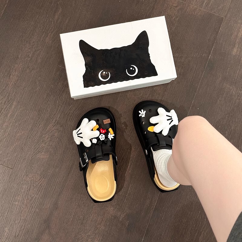 DIY Cartoon Mickey Doll Hole Shoes Women's 2025 Summer Fashion Outer Wear Thick Bottom Non-slip Breathable Eva Sandals