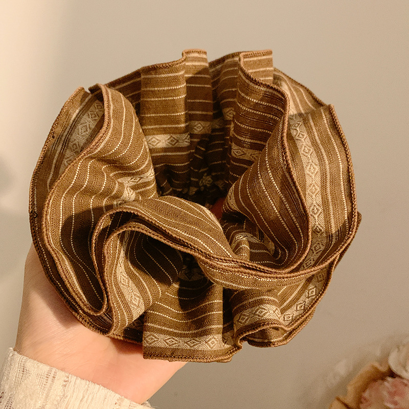 Retro francés ~ rayas de color curry anillo de pelo intestino grande mujer sensación de alto nivel perezoso viento de cola de caballo extra-gran adornos de cabello de cuerda de cabeza