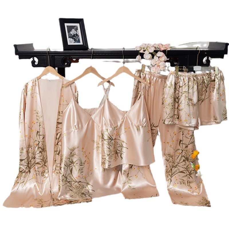 Cinco piezas Yaoting nuevo pijama de tamaño grande mujer delgada impresión pijama de cabina pantalones cortos ropa para el hogar 22064