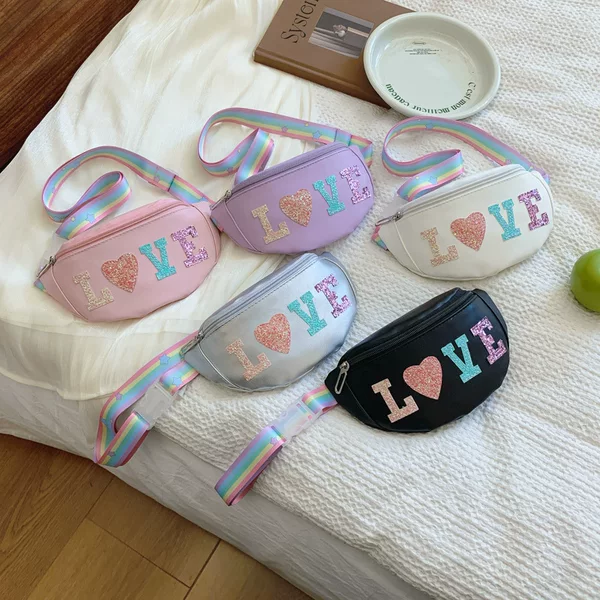 2025 New Children's Bag Stylish Letter Fashion Sequin Baby Crossbody Bag Korean Popular Boys' and Girls' Chest Bag