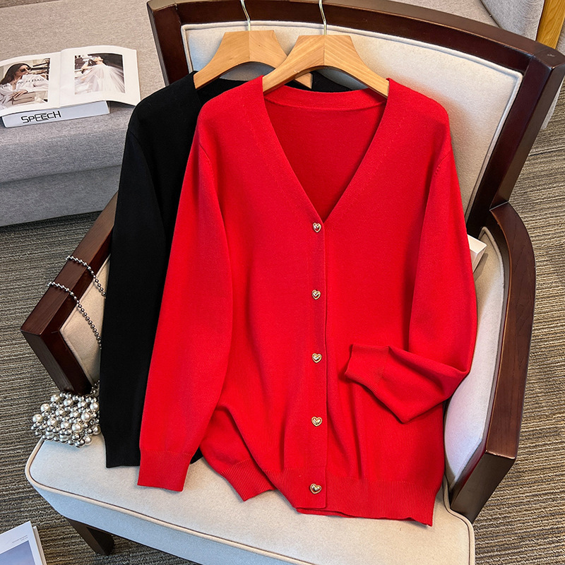 200/ 150kg Plus Size Women's Bust 150/160 Loose Cardigan Sweater Knitted Jacket 175kg -8308