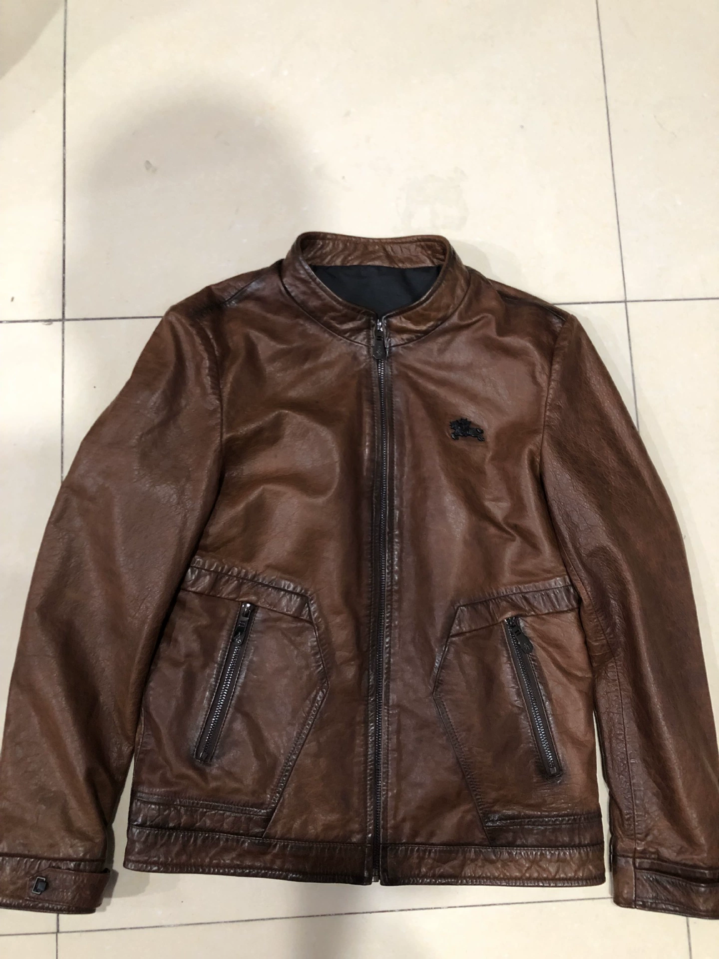 Leather jacket, cowhide, genuine leather, square neckline